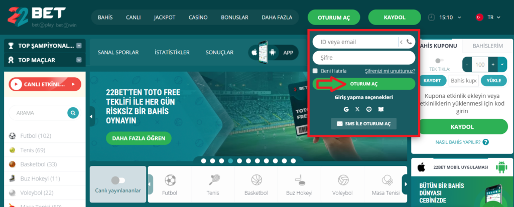 22Bet Giriş ve Oturum Açma