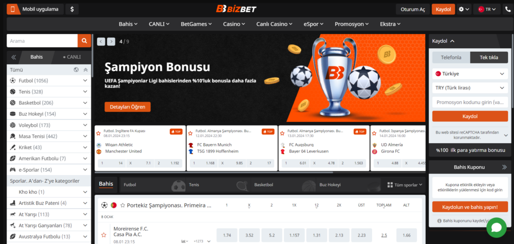 BizBet WebSite Arayüzü