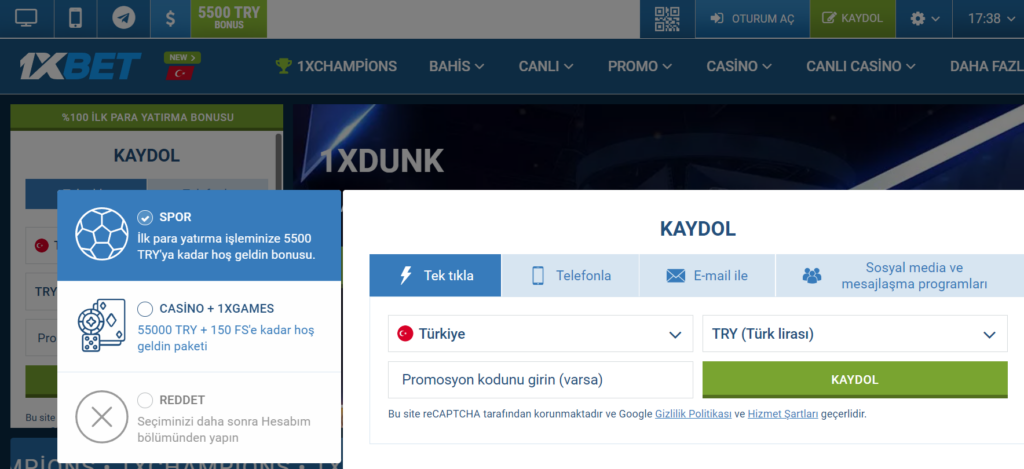 1xBet Kayıt Adımları