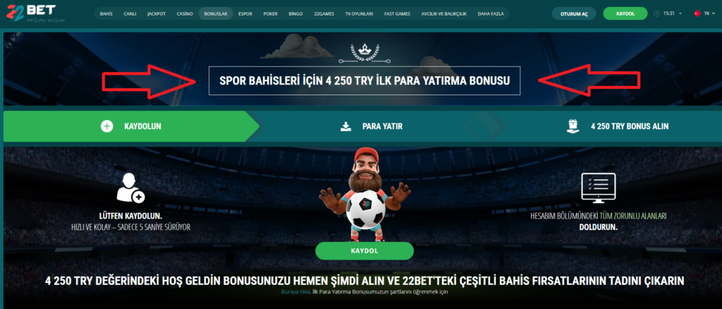 Spor Bahisleri İçin Hoş Geldin Bonusu 22Bet 