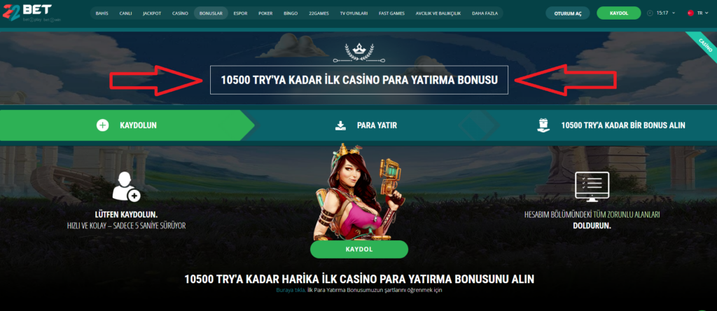 Casino İlk Para Yatırma Bonusu 22Bet 